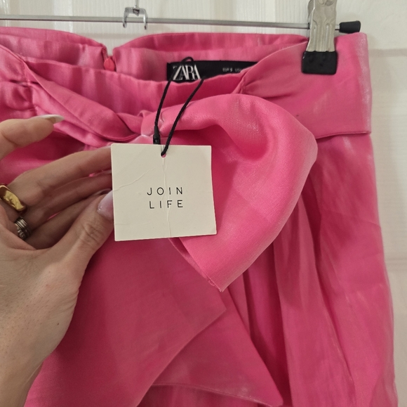 Zara Pink Shimmery Bow Detail Mini Skirt New Size S - Picture 5 of 7